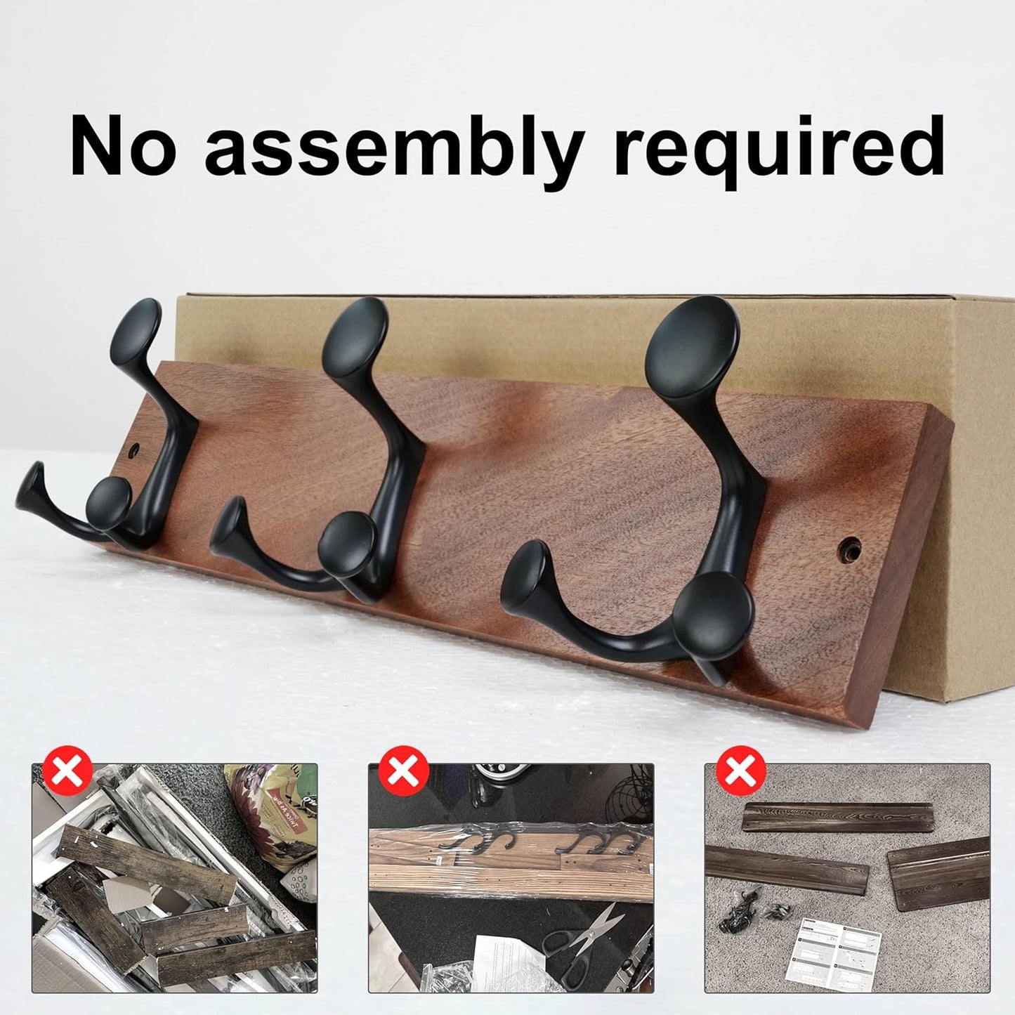 SKOLOO 17-Inch Wood Coat Rack Wall Mount with 3 Triple Hooks - Ideal for Family Entrances, Classrooms, and Pet Supplies Storage - Perfect Coat Hooks for Wall,Mahogany (Sapele), Pack of 2