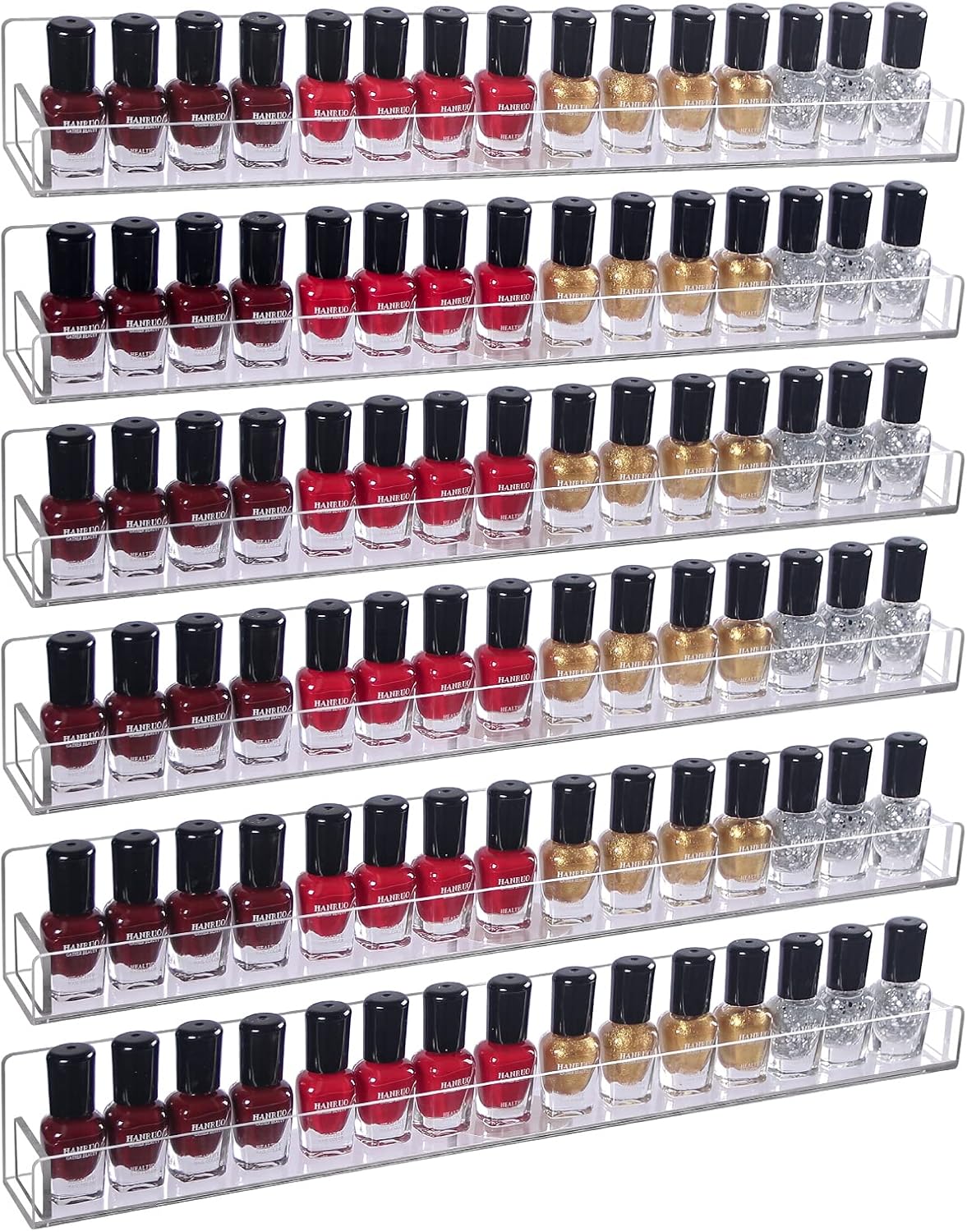 6Pcs/Set Acrylic Nail Polish Rack Wall Mounted,Lipstick Essential Oil Bottle Holder Organizer,Nail Paint Display Stand Shelf for Storage