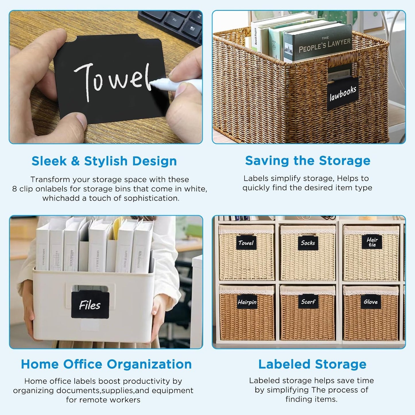 Metal Clip on Pantry Labels for Storage Bins - Chalkboard Tags for Kitchen Organization, Baskets & Containers