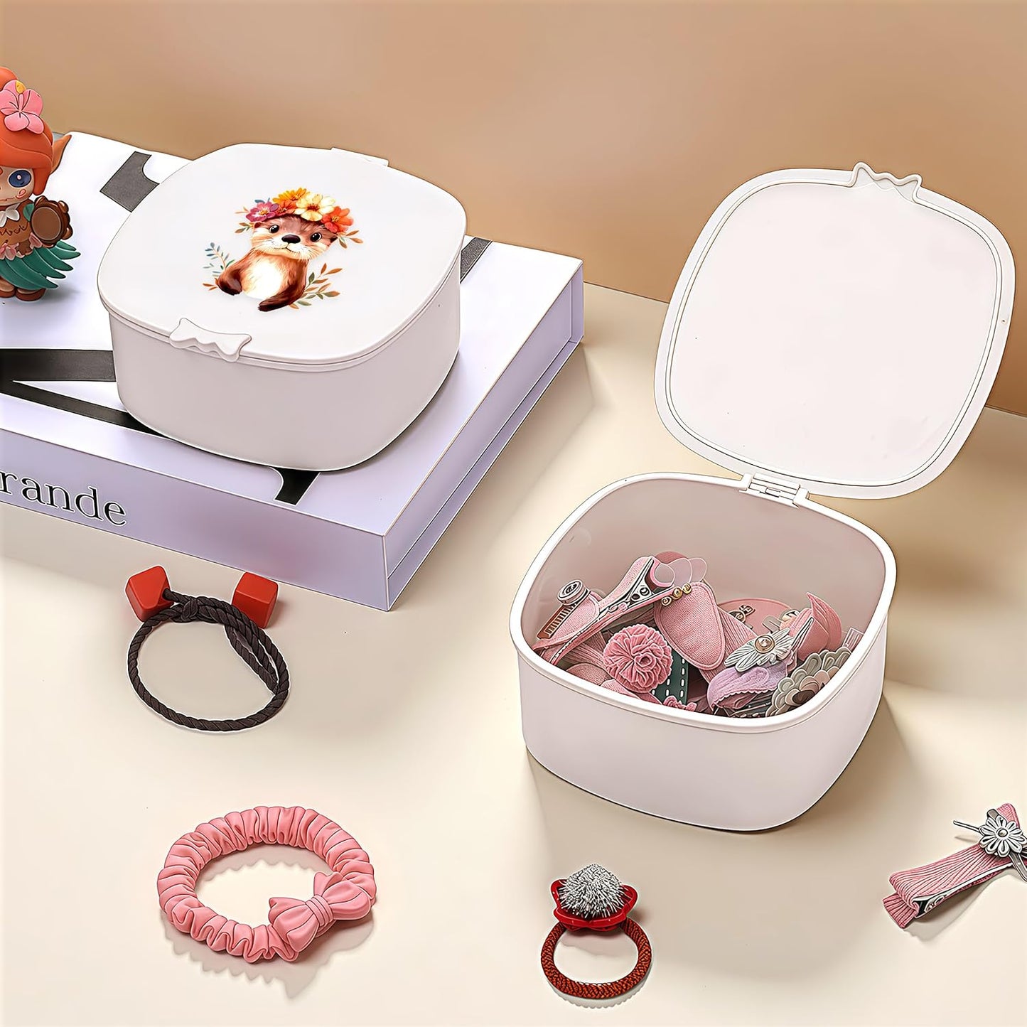 Small Hair Accessories Organizer Box For Girls Kids Teens Women, Hair clips/Ties/bands/pins/barrettes/scrunchies Organizer and Storage! (Sea Otter)