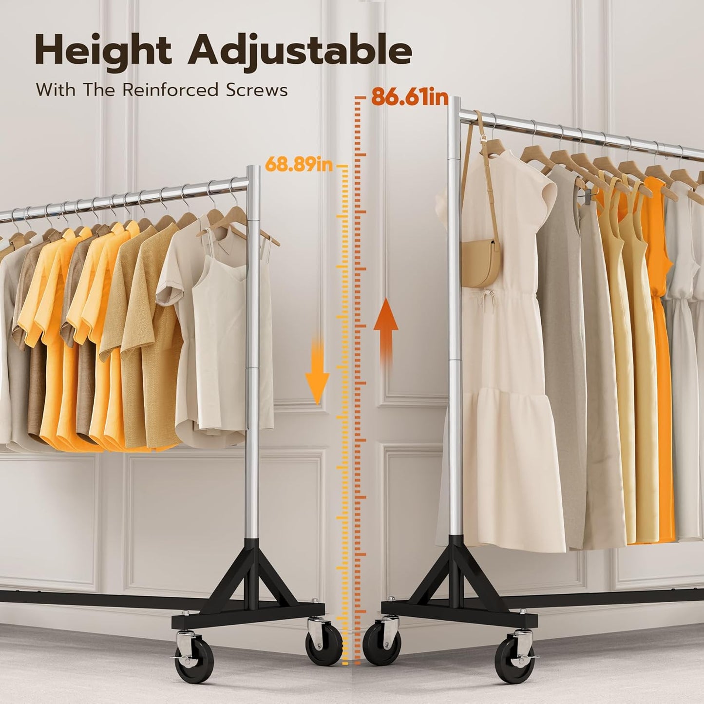 HOKEEPER Commercial Z Base Garment Rack Hold 500LBS Heavy Duty Clothing Rack Adjustable Rolling Clothes Rack for Hanging Clothes Racks on Wheels Portable Z Rack, Chrome Finish