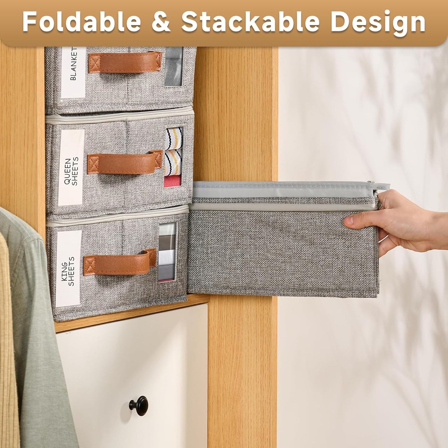 6pack Bed Sheet Organizer, Foldable Linen Closet Organizers and Storage with Sealed Design, Queen & King Size Sheet Storage with Window, Closet Organizer for Bedsheets/Blankets/Clothes, Linen