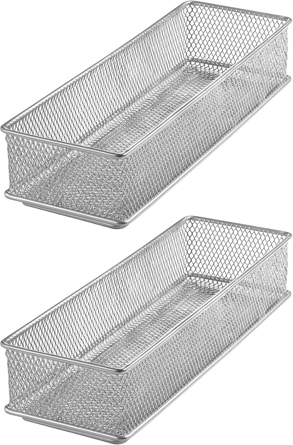 YBM HOME Silver Mesh Drawer Cabinet and or Shelf Organizer Bins, School Supply Holder Office Desktop Organizer Basket (2, 3x9x2 Inch)