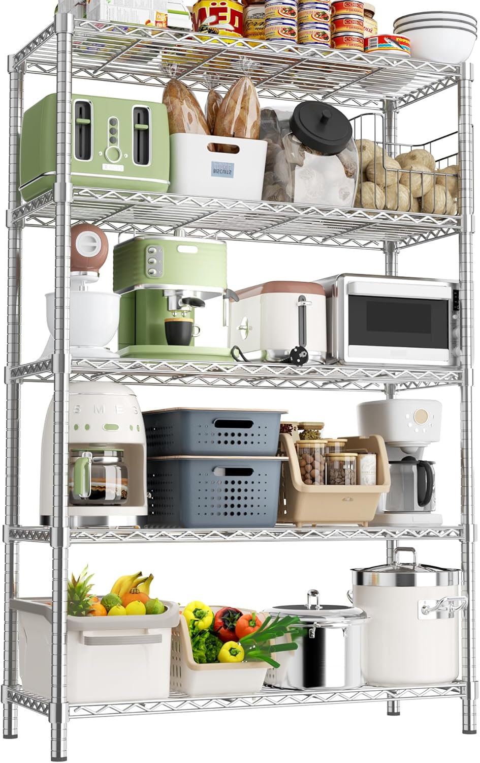 Storage Shelves Heavy Duty, 36" L x 14" W x 72" H Garage Wire Shelving Unit Loads 1750LBS, 5-Tier Adjustable Metal Industrial Utility Shelf Rack for Kitchen, Laundry Room, Pantry, Warehouse, Basement