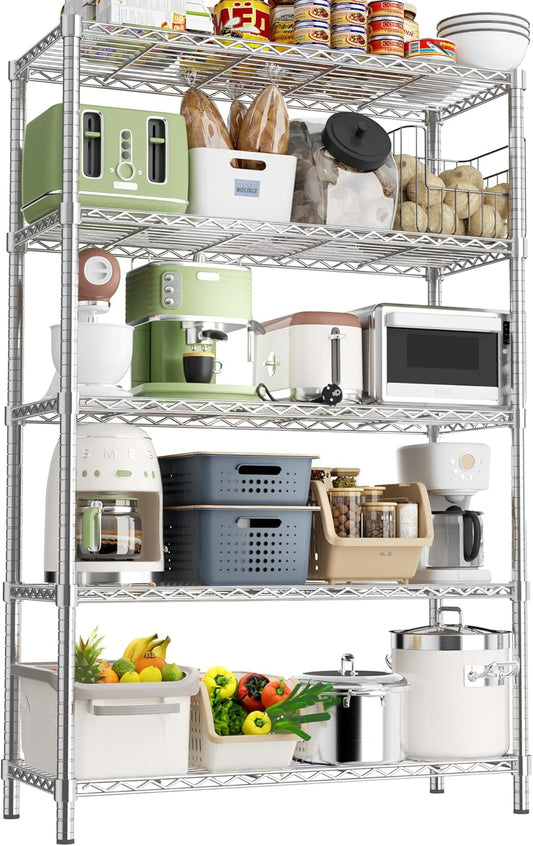 Storage Shelves Heavy Duty, 36" L x 14" W x 72" H Garage Wire Shelving Unit Loads 1750LBS, 5-Tier Adjustable Metal Industrial Utility Shelf Rack for Kitchen, Laundry Room, Pantry, Warehouse, Basement