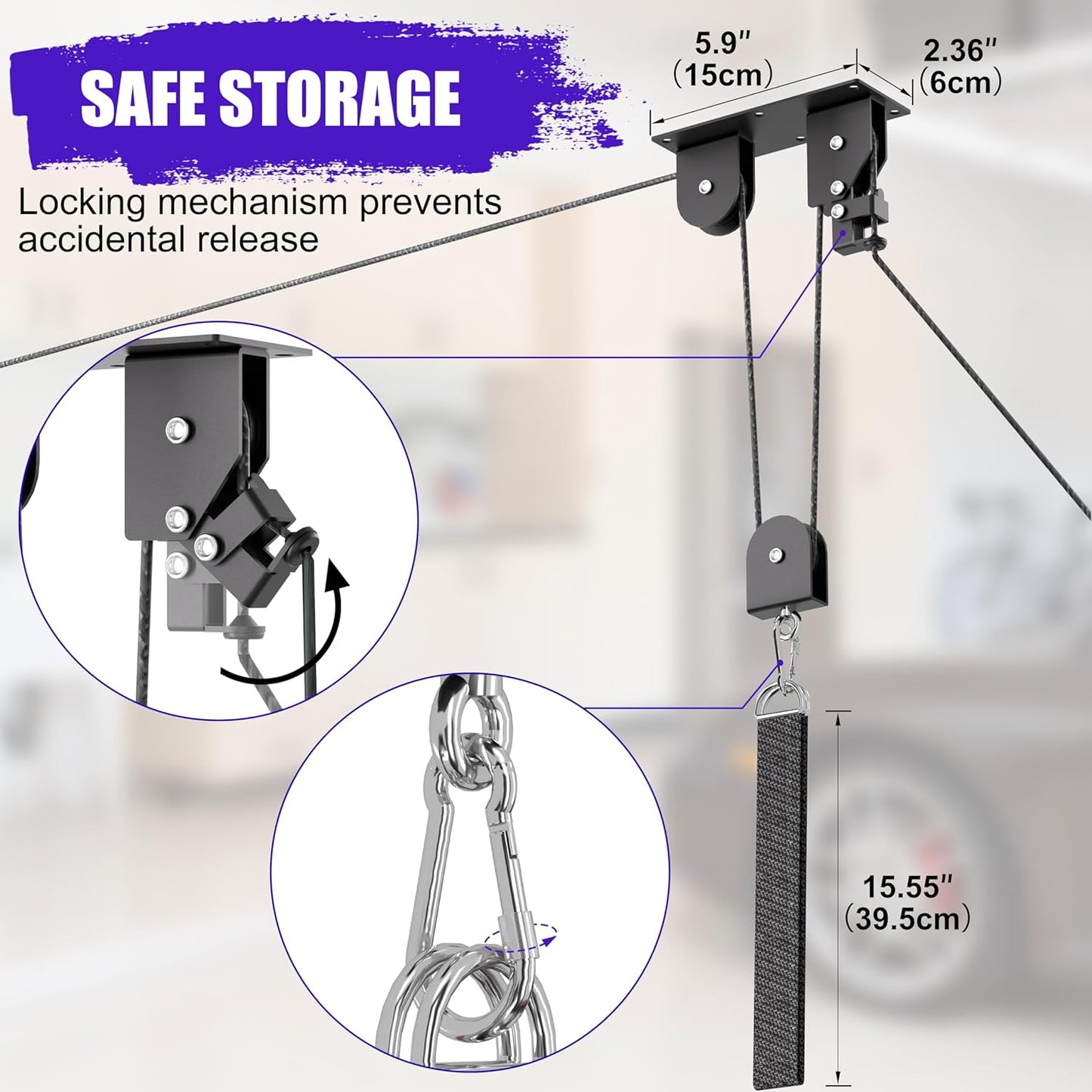 2 Pack Bike Hoist, Heavy Duty Ebike Lift Pulley System for Garage Ceiling Overhead Storage for Bicycle, Ladders, Snowboard, Holds Up to 85 lbs Capacity, Fit 10-16 Foot High Ceilings