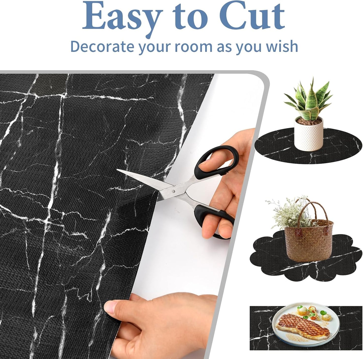 Drawer and Shelf Liner for Kitchen Cabinet: 23 in X 20 Ft Non Slip Waterproof Shelf Paper Non Adhesive Refrigerator Liners Black Marble Easy Liners for Bathroom with Knife Tape Measure