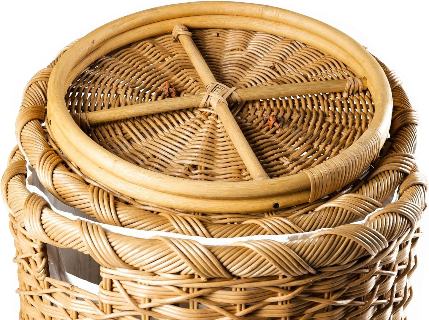 The Basket Lady Round Wicker Laundry Hamper, Large, 19 in Dia x 25 in H, Sandstone