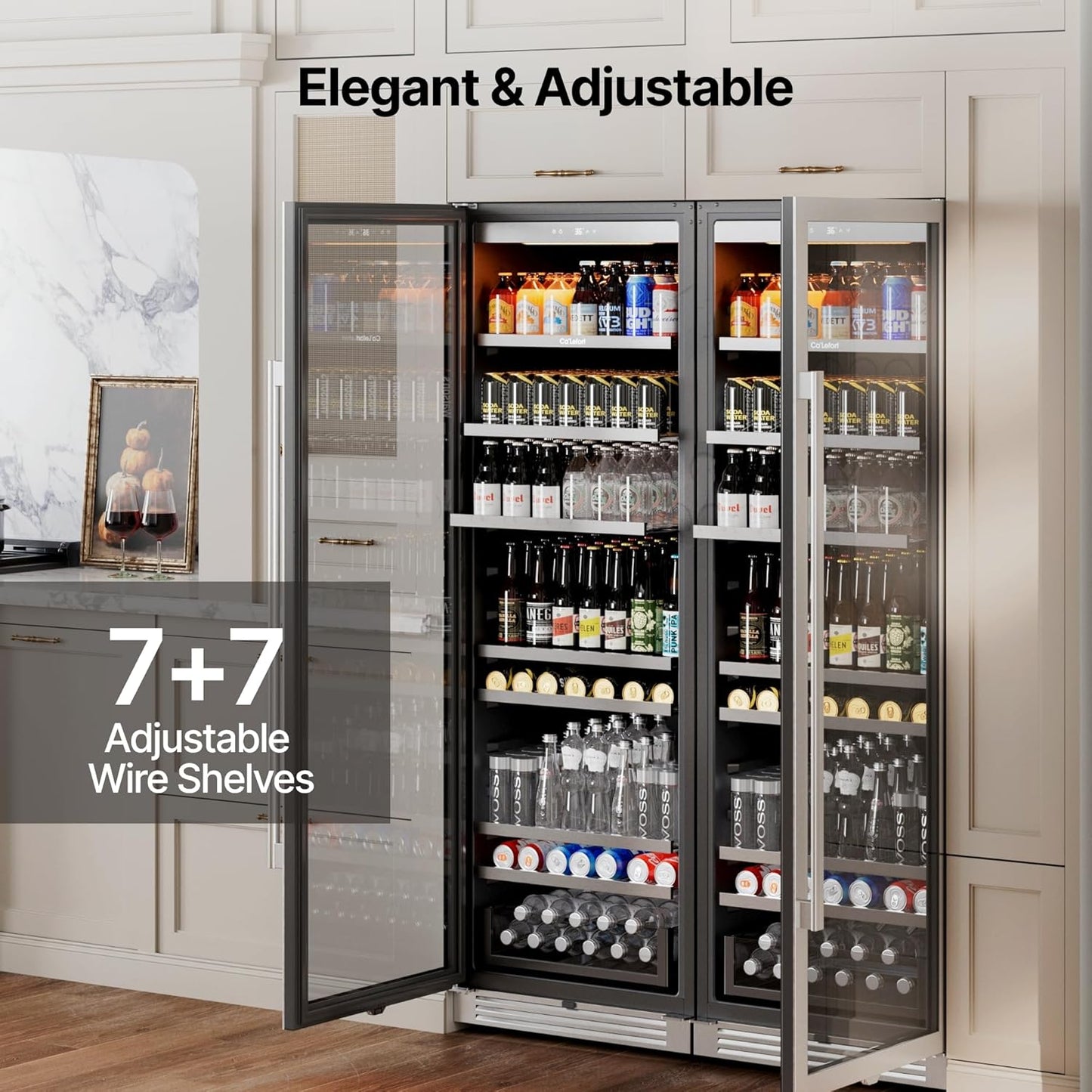 Ca'Lefort Beverage-Refrigerator 48 Inch, Tall Beverage Fridge Cellars Large Bar Drink Cabinet Built-in or Freestanding with Glass Door, Beer Cooler for Bottles and Cans Beer/Soda/Water/Wine