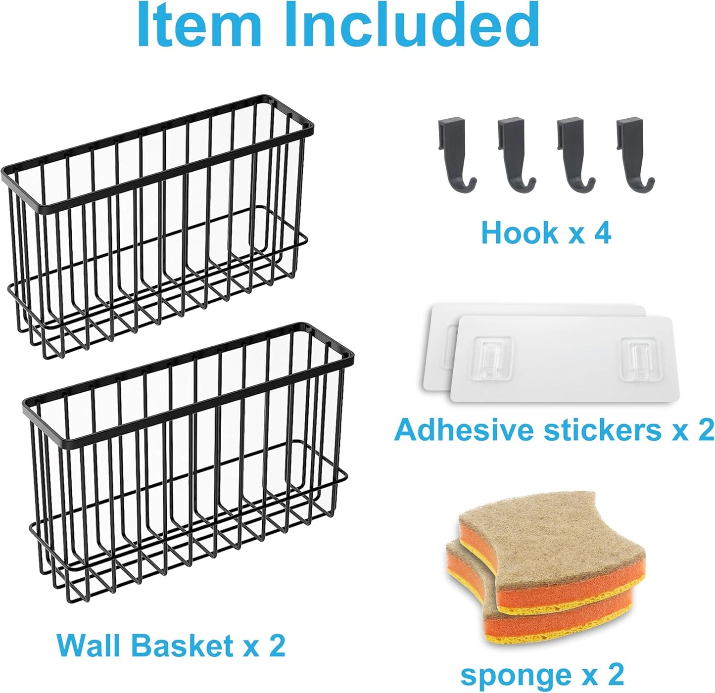 Cabinet Door Organizer Basket 2 Pack, Foil and Plastic Wrap Organizer with 2 Sponges, Lid Organizers Inside Cabinet, Metal Basket for Kitchen Organizers and Storage, Utility, Black (Medium,Large)
