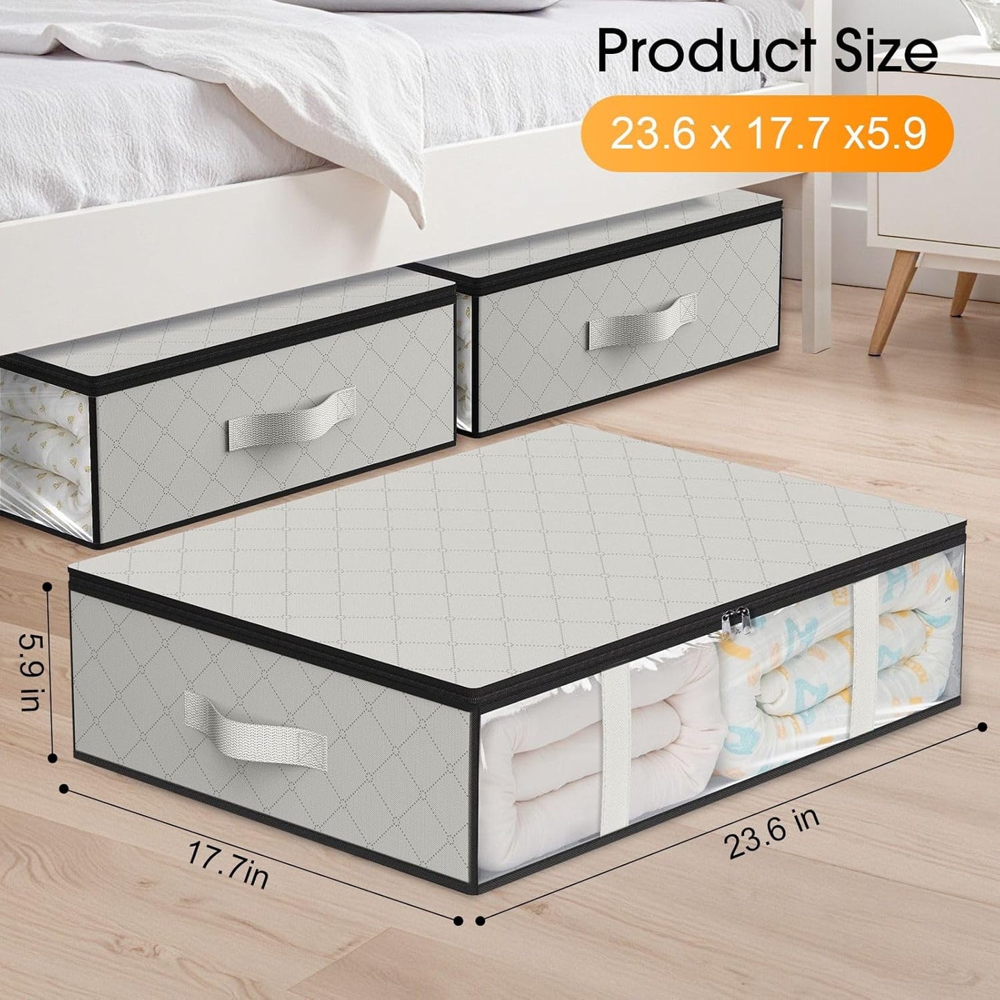 StorageRight Under Bed Storage Bins, 2-Pack 40L Foldable Fabric Storage Bags with Transparent Window, Breathable Organizer for Clothes/Blanket/Comforter/Quilt, White