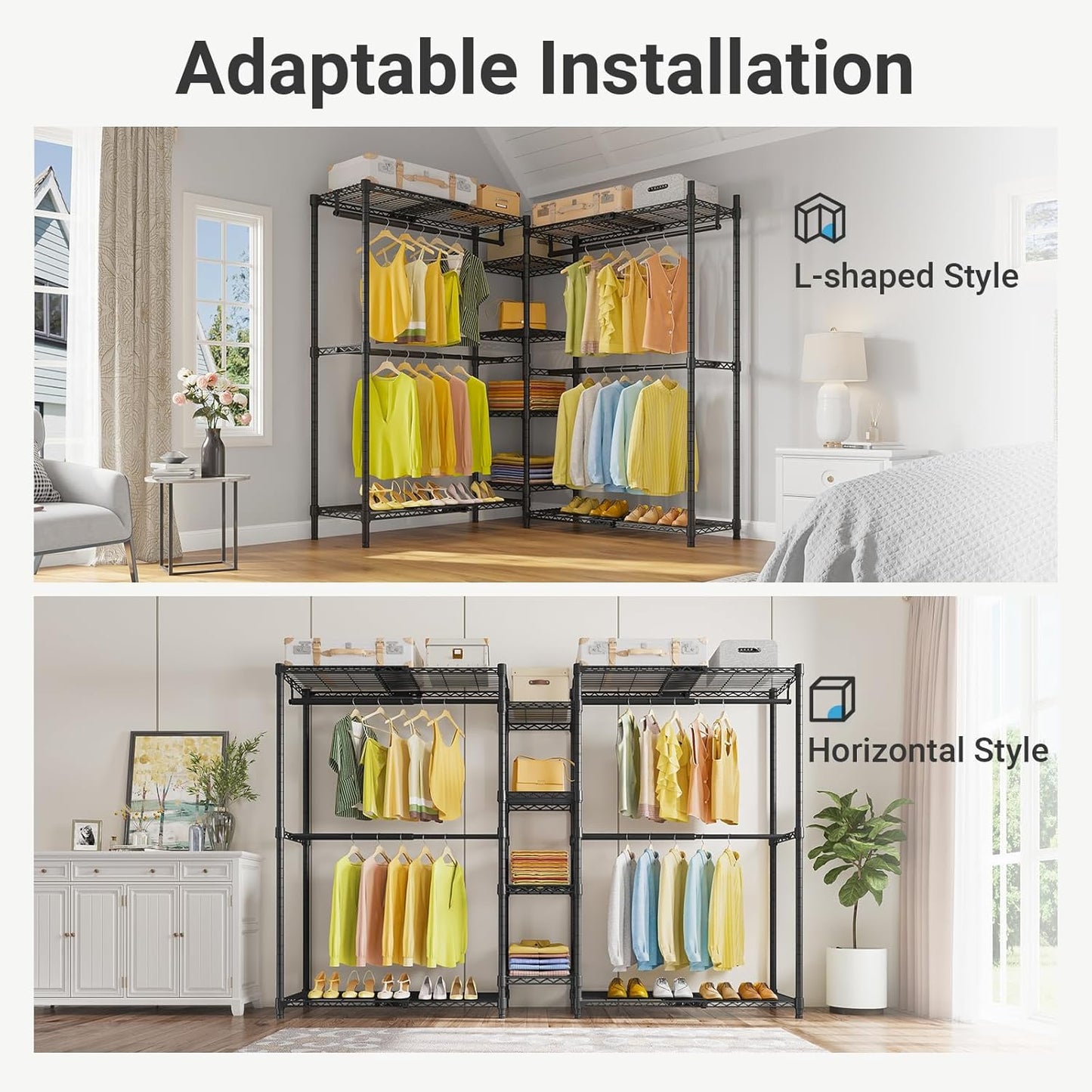 VIPEK X3 Expandable Heavy Duty Clothes Rack Adjustable from 5'2" to 8' with Adjustable Shelves and Hanger Rods, Large Freestanding Clothing Racks Reach-in & Walk-in Closet, Max Load 1210LBS, Black