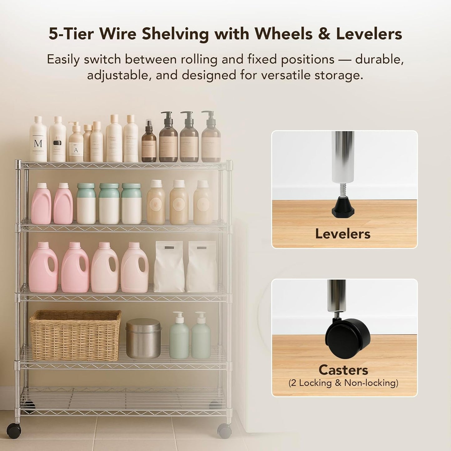 Displays By Jack 5 Tier Heavy Duty Wire Shelving Unit Storage Rack for Products Plant Pantry, Garage, Laundry Racks Durable Shelf Organizer Shelves Stand 14" W x 30" L x 60" H, Chrome