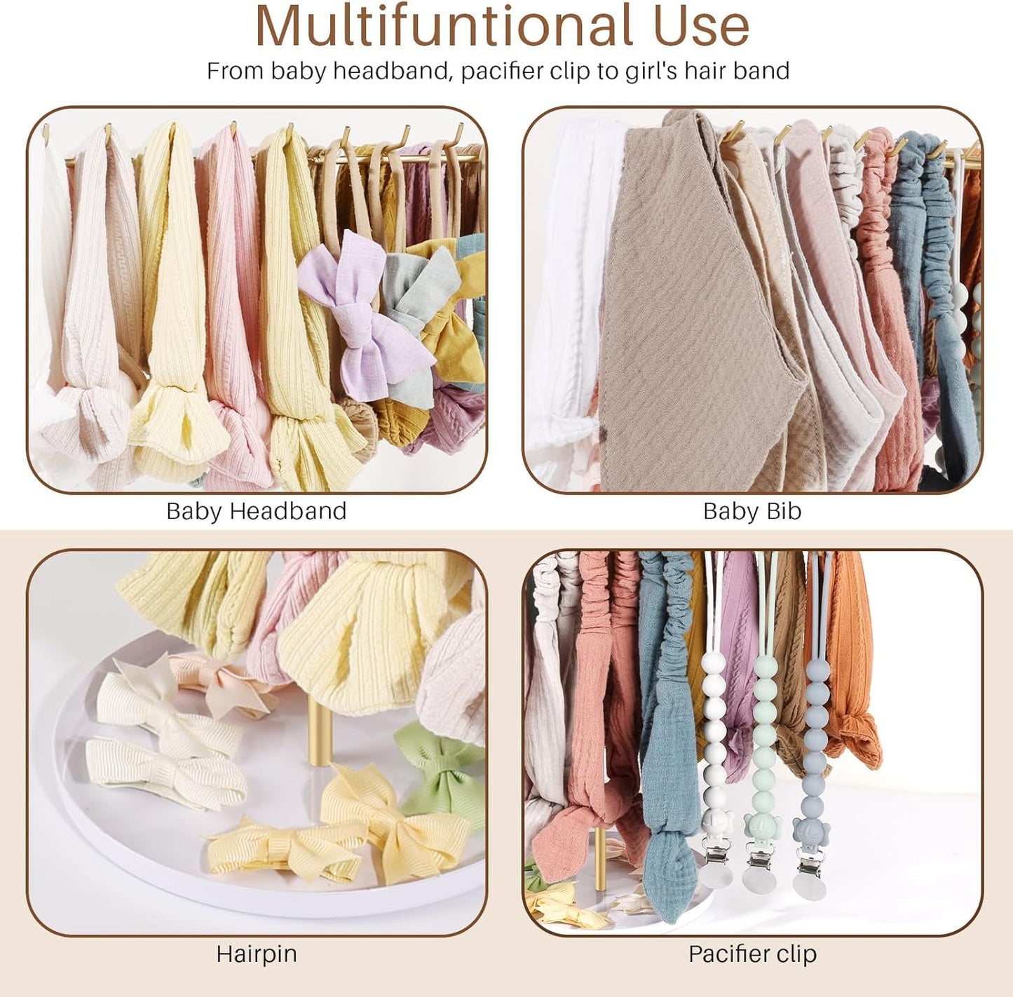 POVETIRE Baby Headband Holder Hair Bow Organizer for Girls,Metal Hair Ties Display Hairband Storage Head Wrap Stand Hair Accessories Organizer for Newborn Infant Toddler Kids