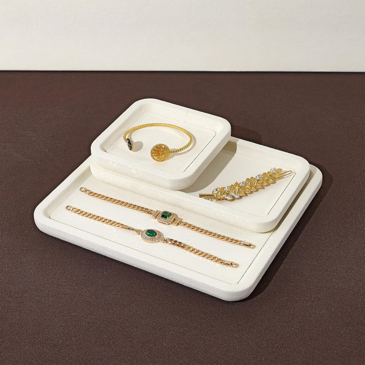 Microfiber Jewelry Display Flat Tray for Rings Earrings Necklace Bracelet, Jewelry Photograph Display Catchall Organizer Tray Dish(XS,Beige)