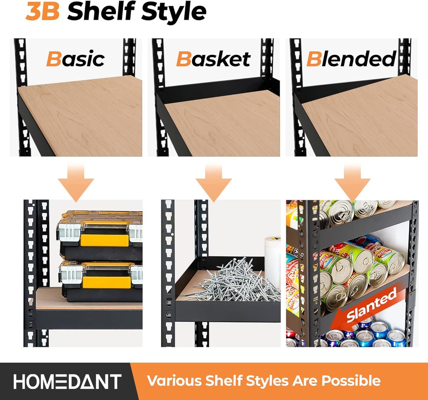 HOMEDANT 5 Tier Storage Shelves Adjustable Laminated Boltless Garage Metal Shelving Unit Heavy Duty Utility Rack Shelf Warehouse Pantry Closet Kitchen (4, (M) 35.9" W, Black)