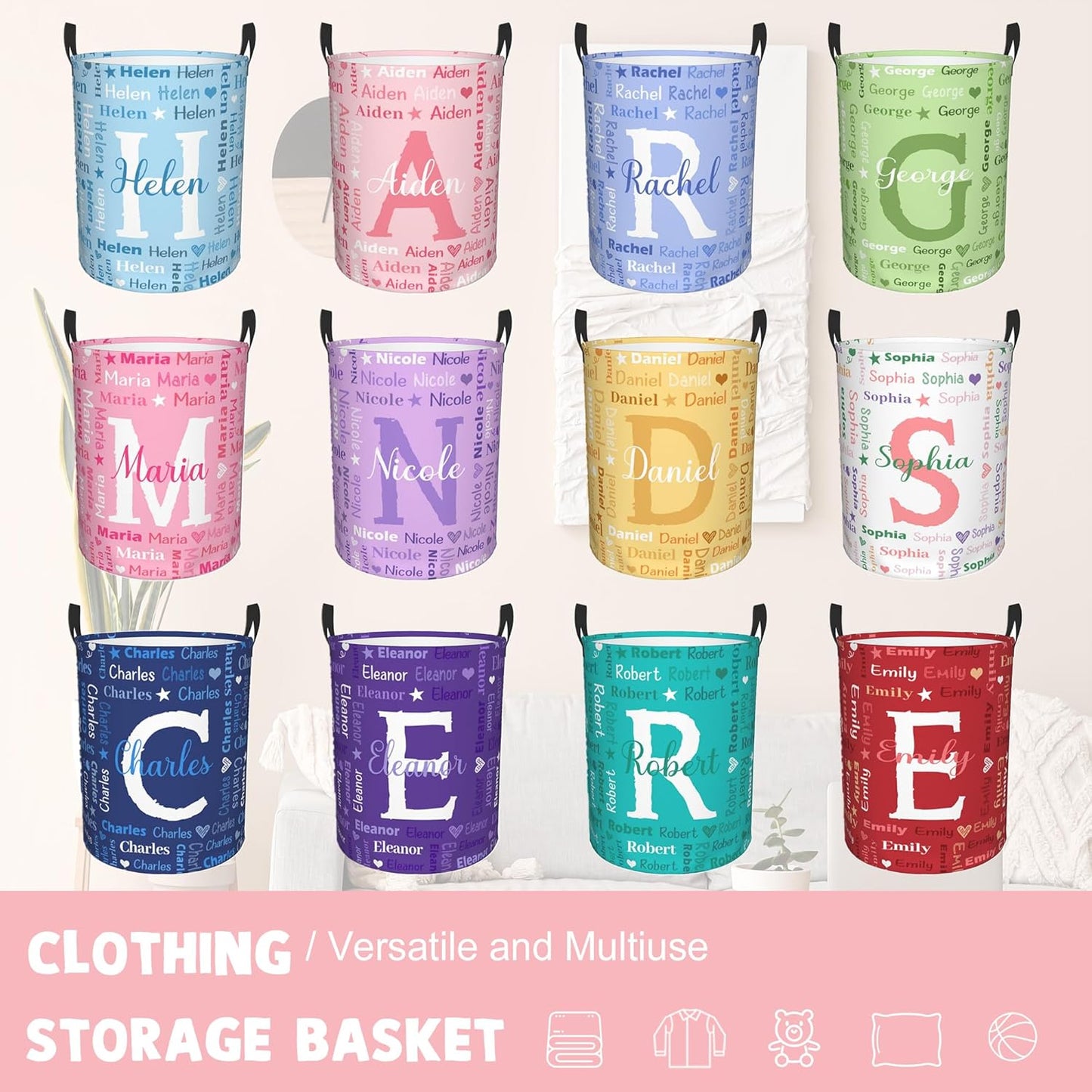 Custom Name Laundry Hamper, Personalized Laundry Baskets with Name for Boys Girls Women Men, Customized Collapsible Dirty Clothes Hamper Easy Storage Gifts for Bedroom Bathroom Living Room