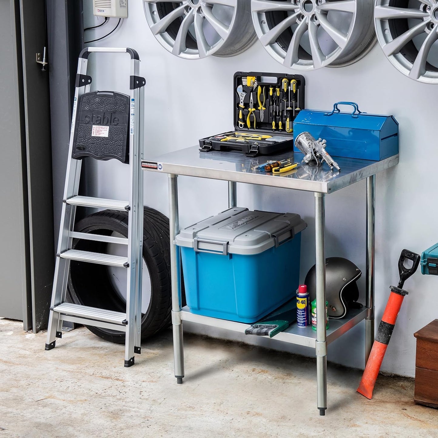 DuraSteel 24x48 Stainless Steel Work Table - NSF Commercial Prep Metal Table - Outdoor Pizza Oven Stand w/Under Shelf - Kitchen Island Laundry Utility Garage Microwave Stand Large Rolling Storage Cart