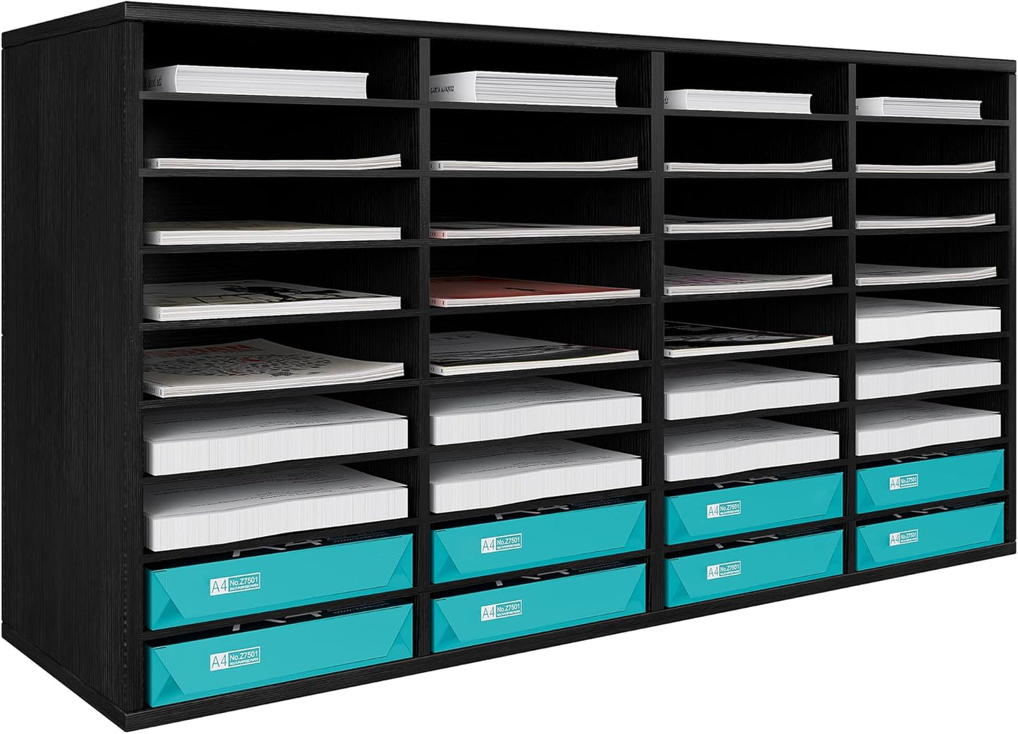 TQVAI Wood Literature Organizer, 36 Slots Classroom Mailbox with Adjustable Dividers, Mail Sorter Organizer Countertop Vertical Heavy Duty Office Mailbox Cubbies, Black