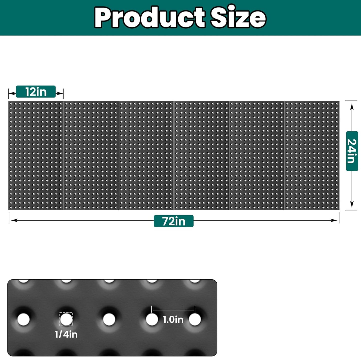 EVERHANGER Metal Pegboard Panels 24" x 12", Heavy Duty Steel Peg Boards for Garage, Pegboard Wall Organizer for Tool Storage and Organization, Black, 6 Pack