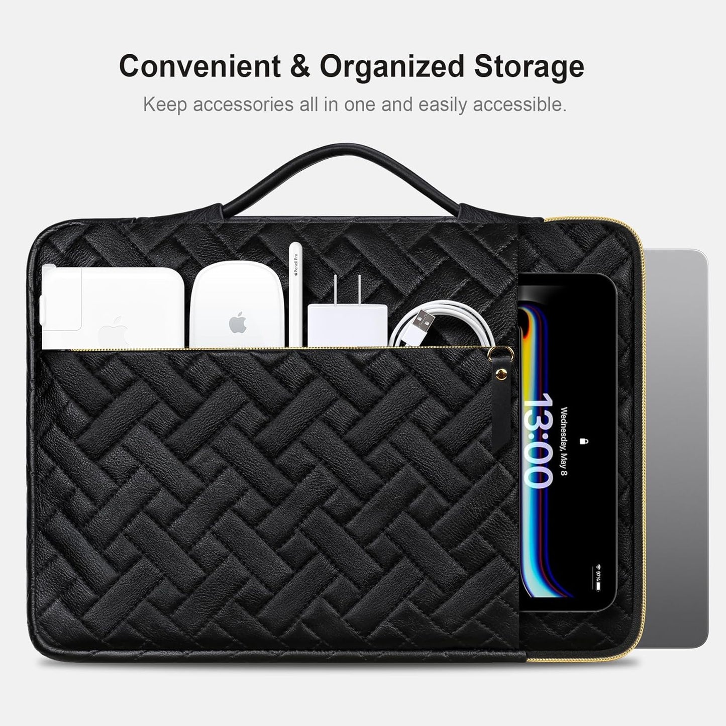 Lacdo 360° Protective Laptop Sleeve Case for 16 inch New MacBook Pro M4/M3/M2/M1 Pro/Max A3403 A3186 A2991 A2780 A2485 A2141 2024-2019, 15 inch Surface Laptop 7th Copilot+PC Computer Bag,Elegant Black