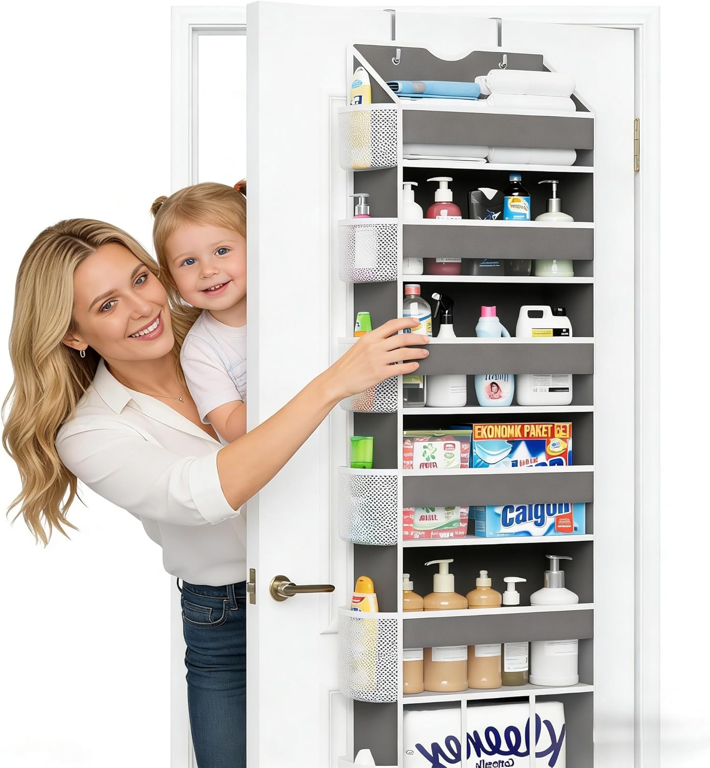 2-Pack Over The Door Organizer Hanging 6-Shelf Storage Organizer with 50lb Heavy Duty Perfect for Bathroom Closet Nursery Bedroom Pantry Laundry (Grey)