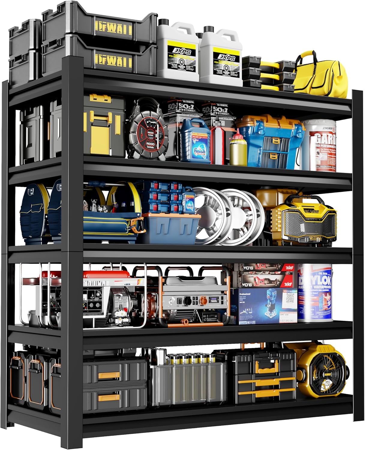 59" W Garage Shelving,5-Tier Heavy Duty Shelving Unit,3000LBS Adjustable Metal Storage Shelves,Storage Rack Units for Industrie,Shed,Warehouse,Basement,Black,59" W x 20" D x 72" H