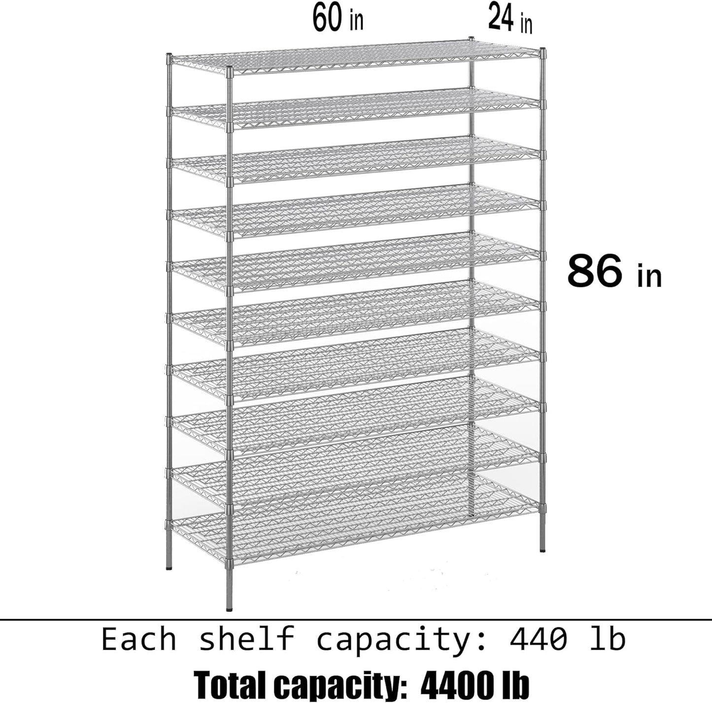 24" Deep x 60" Wide x 86" Height Wire Shelving Kit | 10-Tier | NSF Commercial Storage Rack Unit