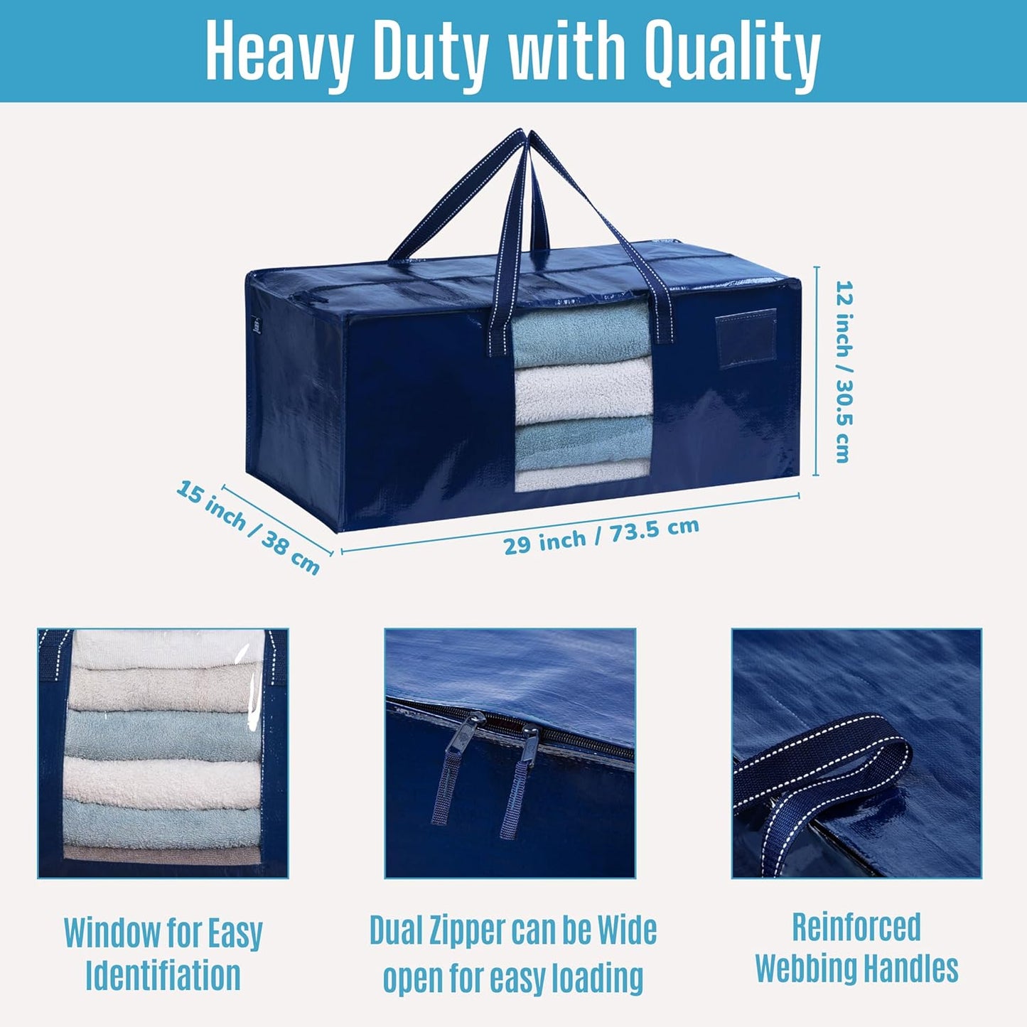VENO 10 Pack Moving Bags Extra Large Storage Bags for College Move-In, Heavy-Duty Storage Totes, Packing Boxes, and Wardrobe Moving Supplies - Durable Laundry Bags for Clothes (Blue w/Window, 10 Pack)