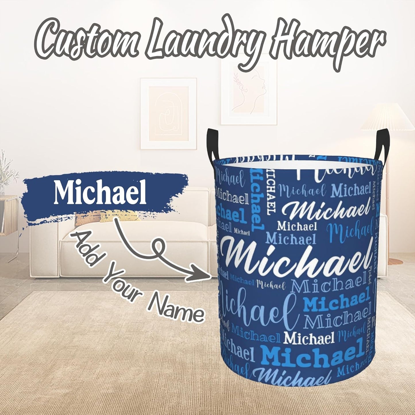 Custom Name Laundry Hamper, Personalized Laundry Baskets with Name for Boys Girls Women Men, Customized Collapsible Dirty Clothes Hamper Easy Storage Gifts for Bedroom Bathroom Living Room