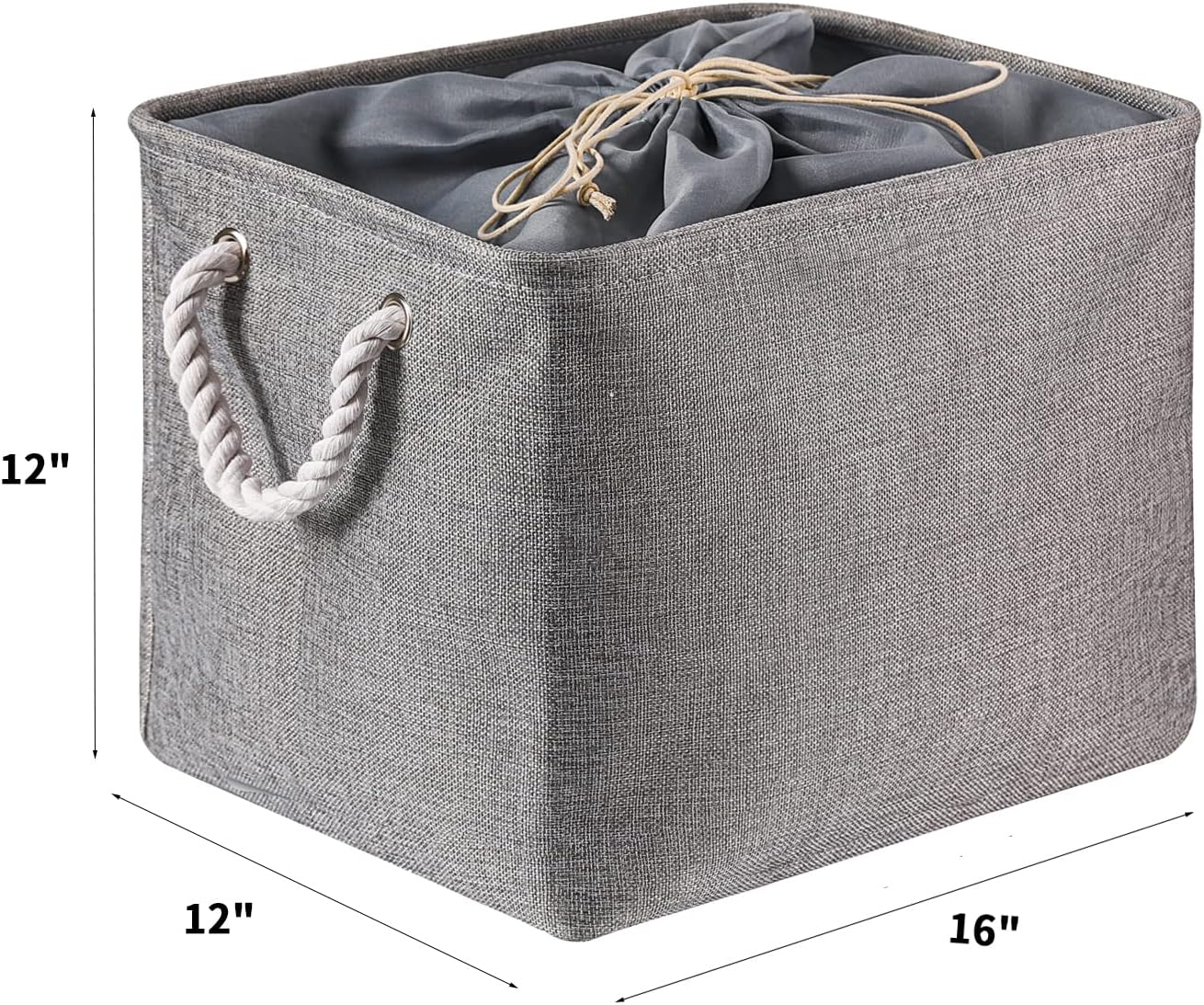 combocube 16 x 12 x 12 Inch Fabric Storage Bins for Shelves, Linen Storage Organizer Storage Basket with Ropes for Laundry, Home, Closet, Office, Clothes, Toys Organizer