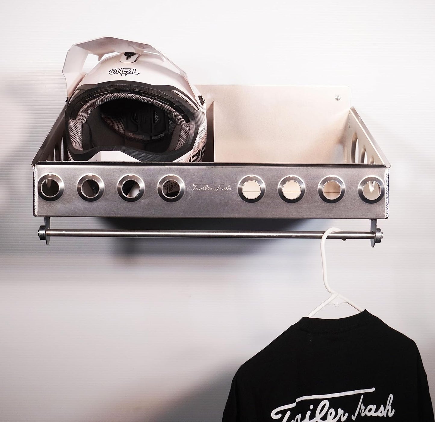 Trailer Trash Helmet Storage Rack, Holds 2 Helmets (Aluminum) Silver, Length 22 1/2 x 16 1/2 x 8 1/2 Height