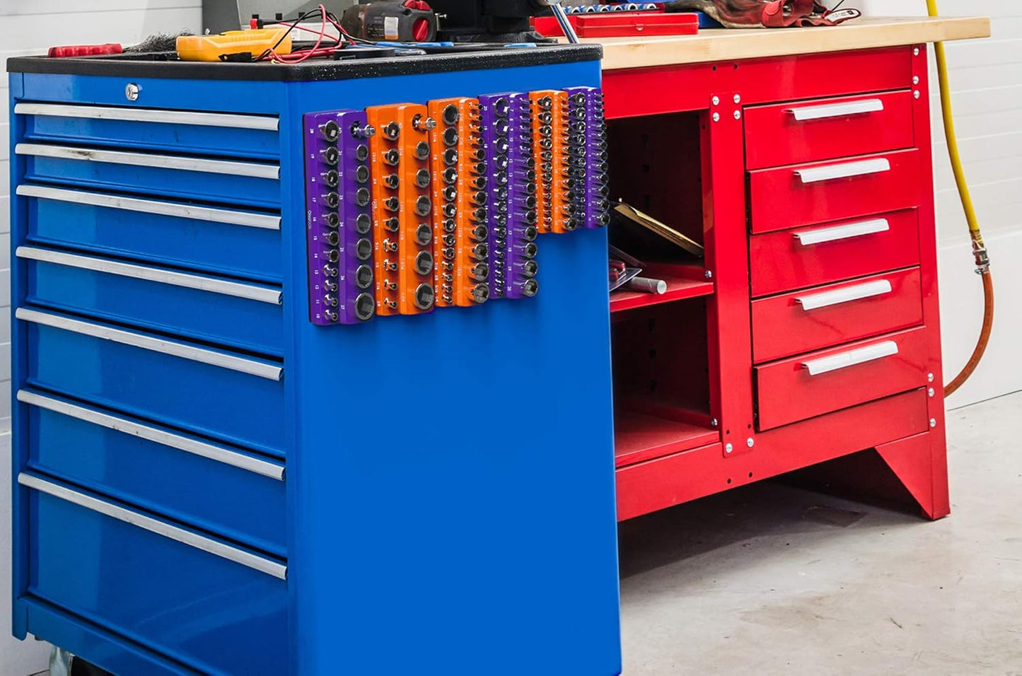 Olsa Tools Magnetic Socket Organizer | 1/4-inch Drive | SAE Orange | Holds 26 Sockets | Professional Quality Tools Organizer