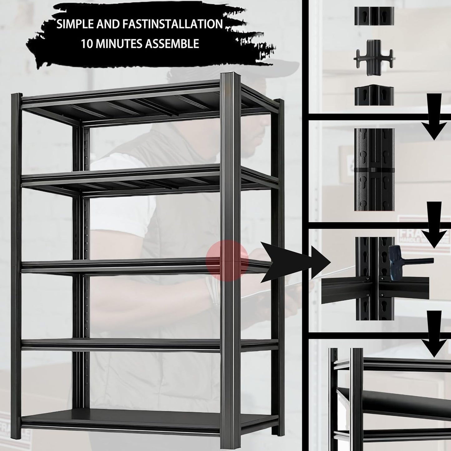 Storage Shelving Unit Adjustable Heavy Duty Garage Shelves Metal Organizer Utility Rack for Kitchen Pantry Basement Pantry Warehouse Laundry Black 2750LBS 72" H x 35" W x 15.8" D 5-Tier