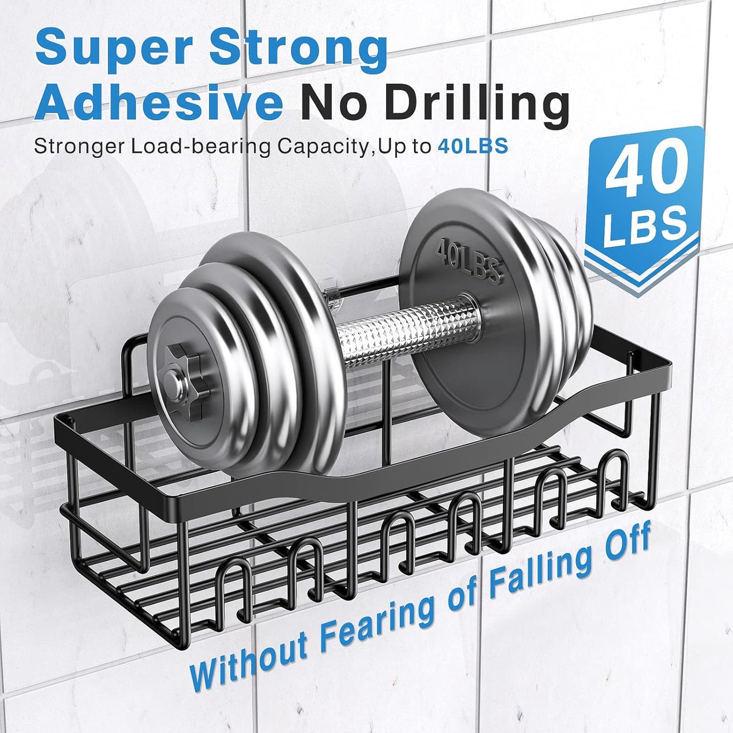 Shower Caddy 2 Pack,Adhesive Shower Organizer for Bathroom Storage&Home Decor&Kitchen organizers and storage,No Drilling,Large Capacity,Rustproof Stainless Steel Bathroom Organizer,Bathroom Decor Sets