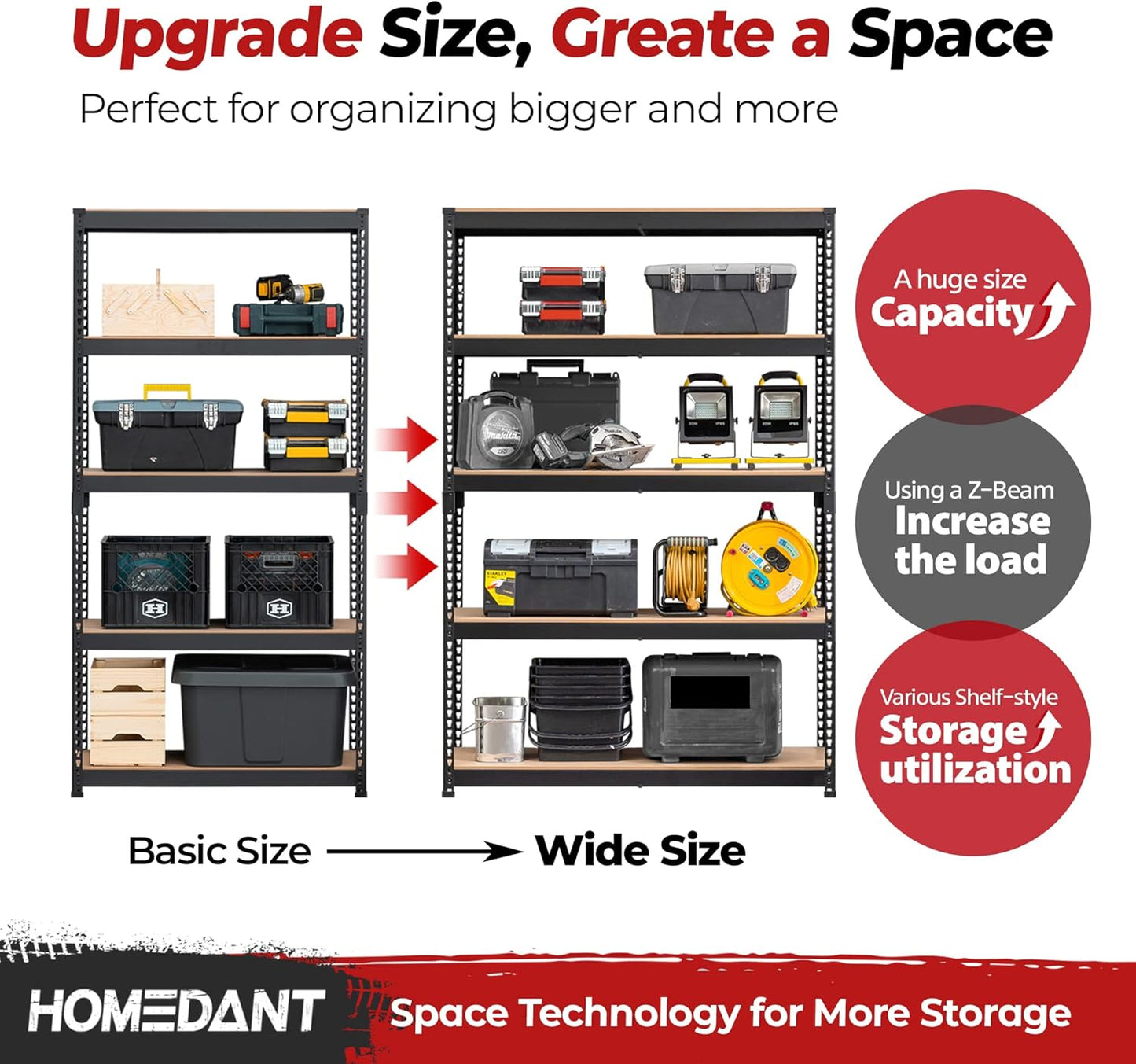 HOMEDANT 5 Tier Storage Shelves Adjustable Laminated Boltless Garage Metal Shelving Unit Heavy Duty Utility Rack Shelf Warehouse Pantry Closet Kitchen (10, (XL Deep) 48.1" W, Black)