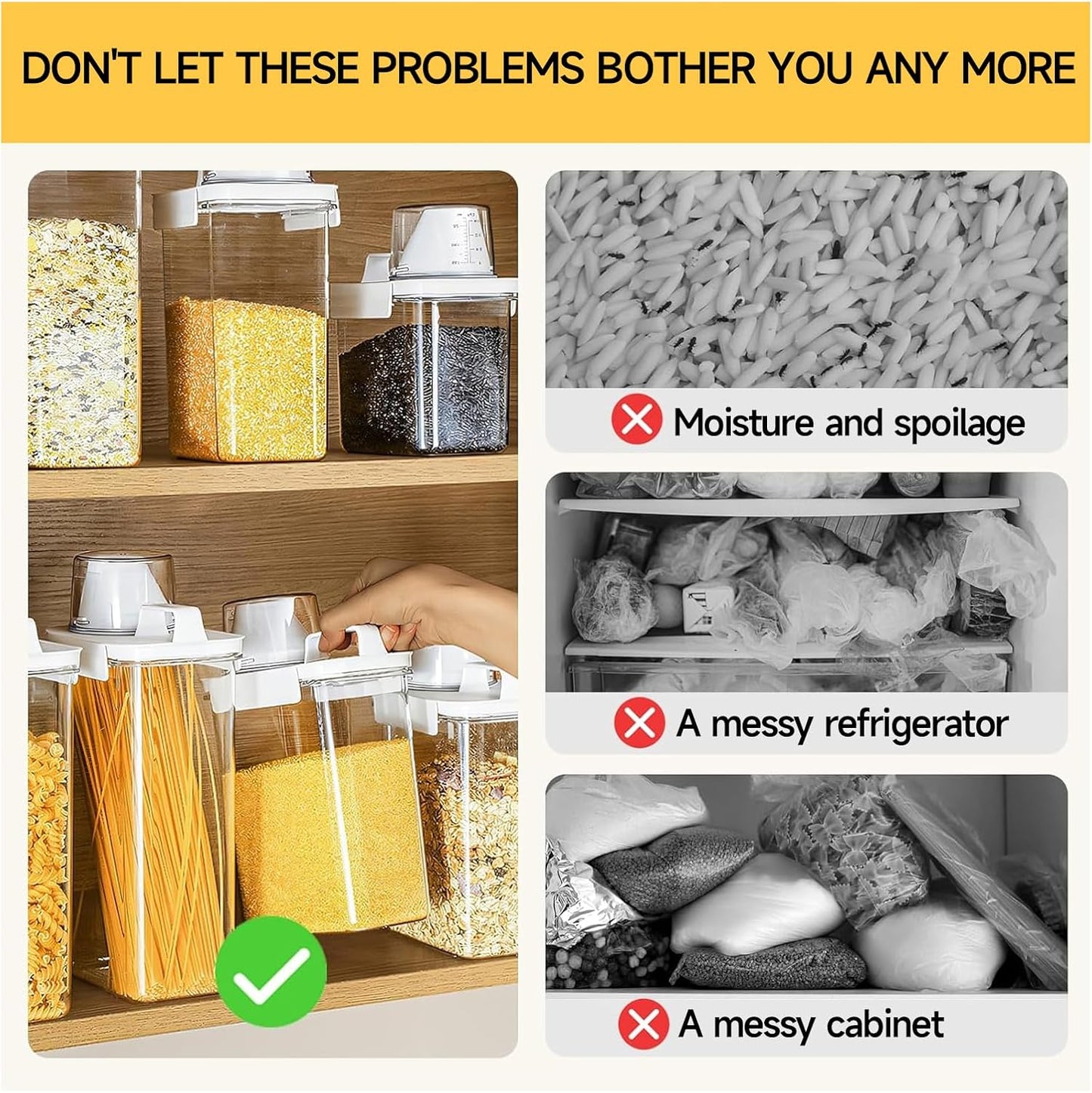 Cereal Container，Rice Storage Dispenser-Airtight Food Storage Organizers BPA-free Plastic Kitchen Pantry Storage Containers food-grade PET material Suitable for rice, grains(2300ml+1800ml)