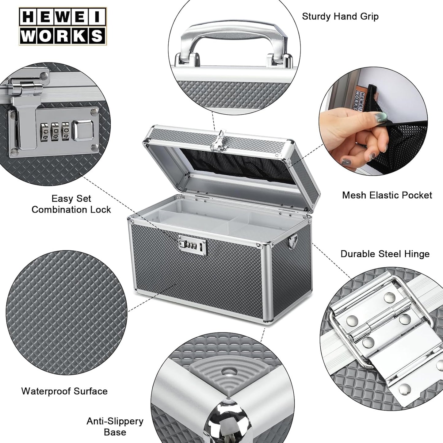 Storage Lock Box with Combination code, Lockable Medicine Storage Case, Empty First Aid Box, Security Lock Box, Multipurpose Lockbox for Home and Outdoor Use (Gray, Large)