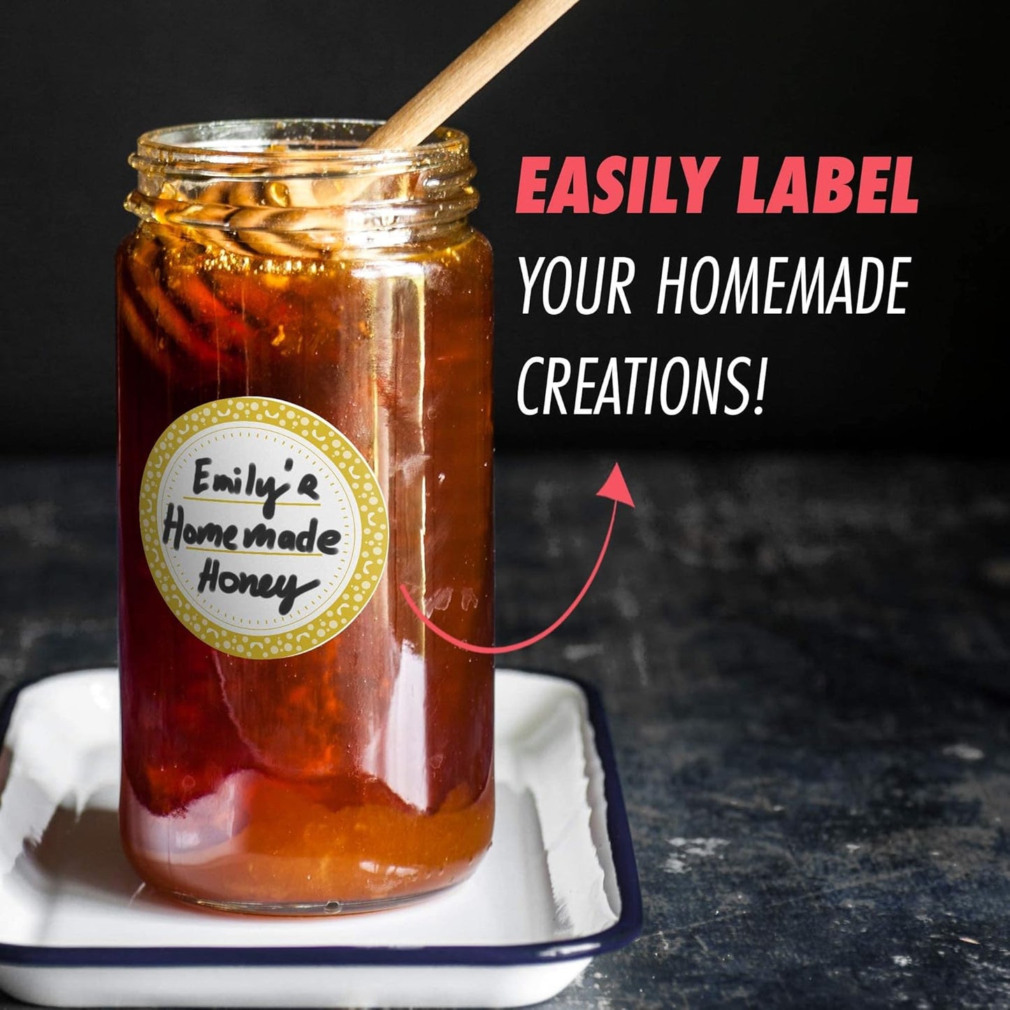 Canning Labels Dissolvable Stickers for Mason Jars and More (2" Round 200/roll) Canning Supplies Washes Off in Seconds Like Magic - Jar Labels Homemade Jam, Jelly, and More (Gold)