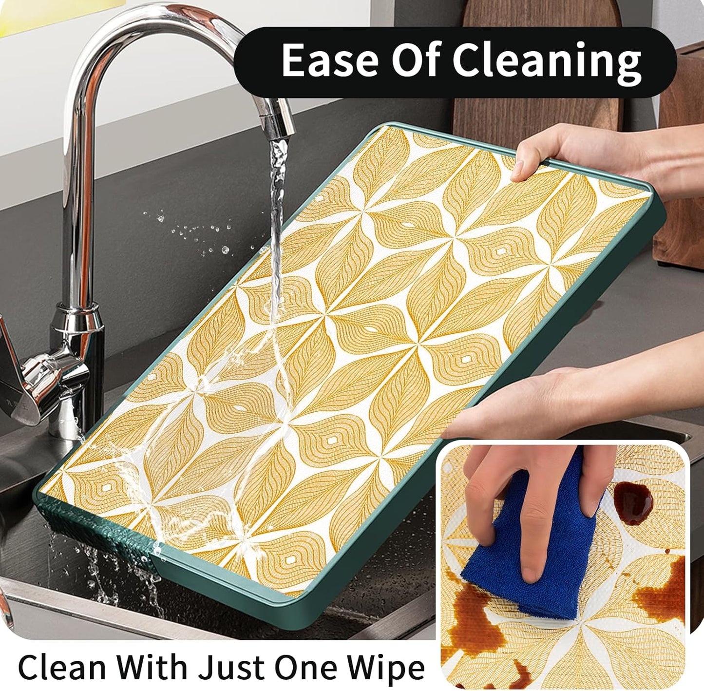Shelf Liners for Kitchen Cabinets 23.62in x 20FT, Non Adhesive Cabinet Liner Strong Non-Slip Golden Leaf Drawer Liner, Easy to Clean for Shelf, Cabinet with Knife and Tape Measure