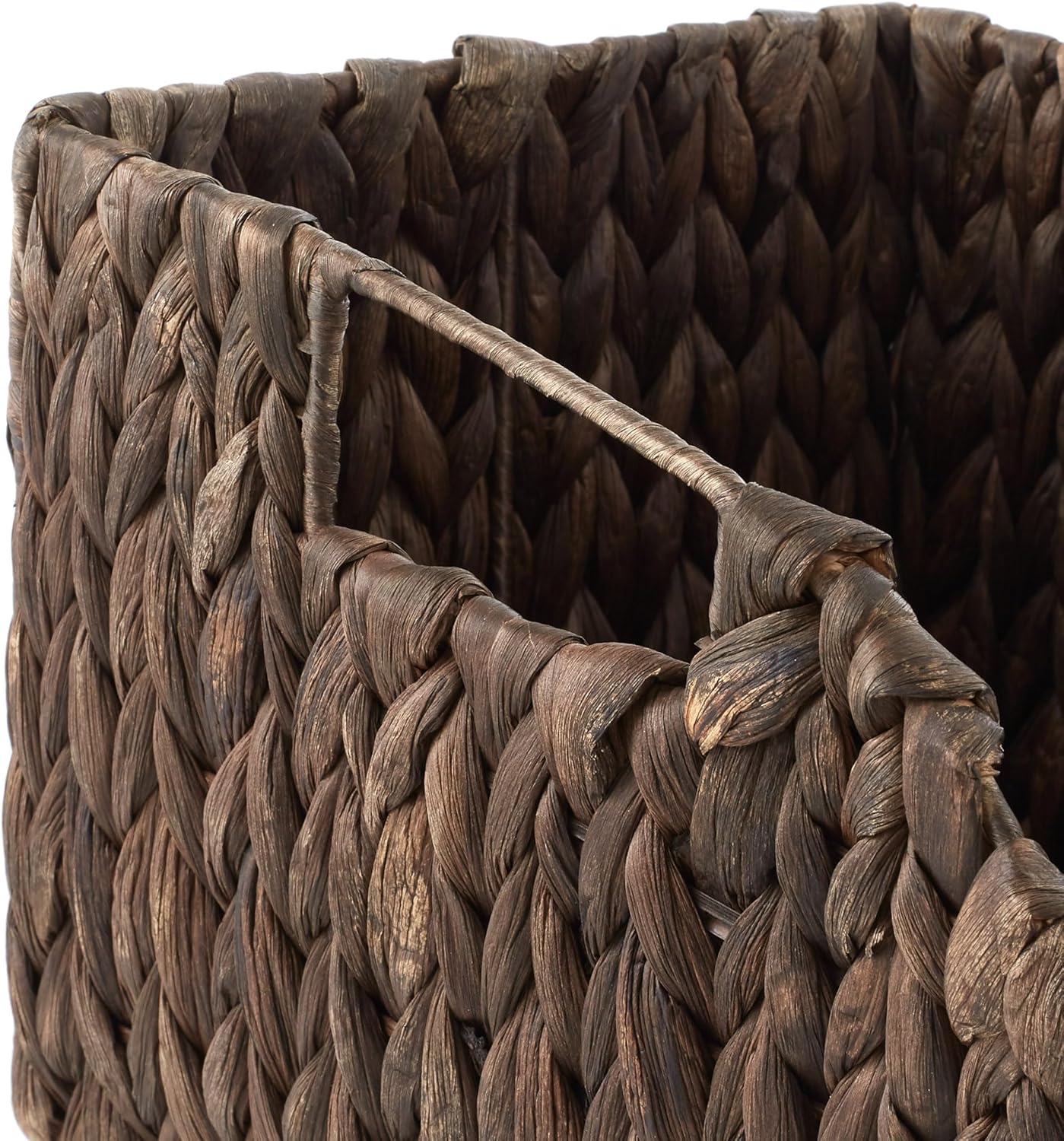 Casafield Set of 2 Water Hyacinth Pantry Baskets with Handles - Espresso, Woven Storage Bin Organizers for Kitchen Shelves, Medium and Large Sizes