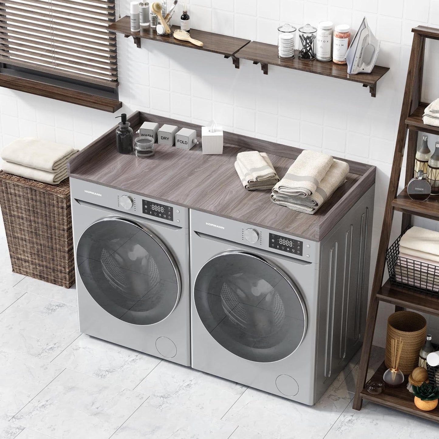 OfficeSimpli Washer Dryer Countertop, Made in USA, Non-Slip Pads, Easy Clean, Laundry Room Essentials and Decor, Washer Dryer Wood Top for Organization (Iconic Maple, Standard (27.5" x 54"))