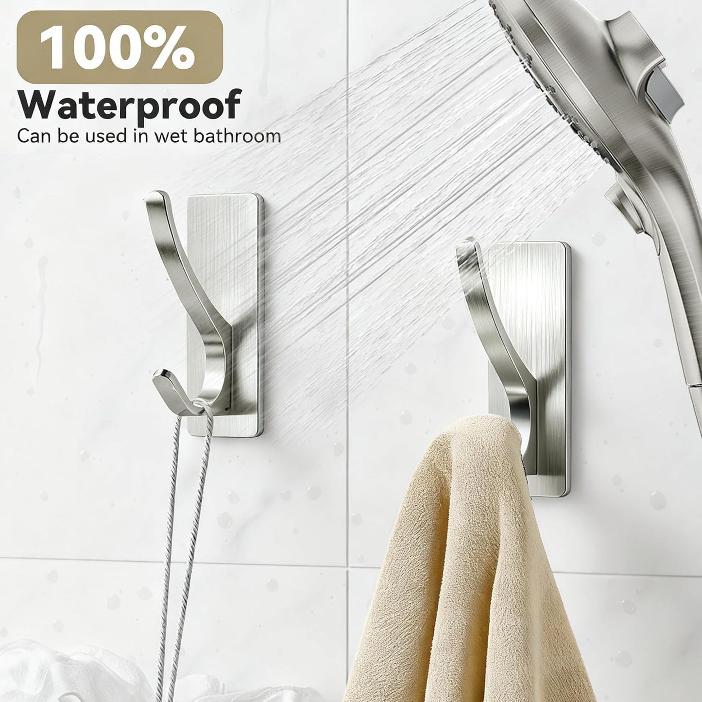 pickpiff Self Adhesive Coat Hooks for Hanging: Heavy Duty Stainless Wall Hook for Towel, Backpack, Hat, Sturdy Metal Hanger for Bathroom, Bedroom, Door, Brushed Nickel, 6-Pack