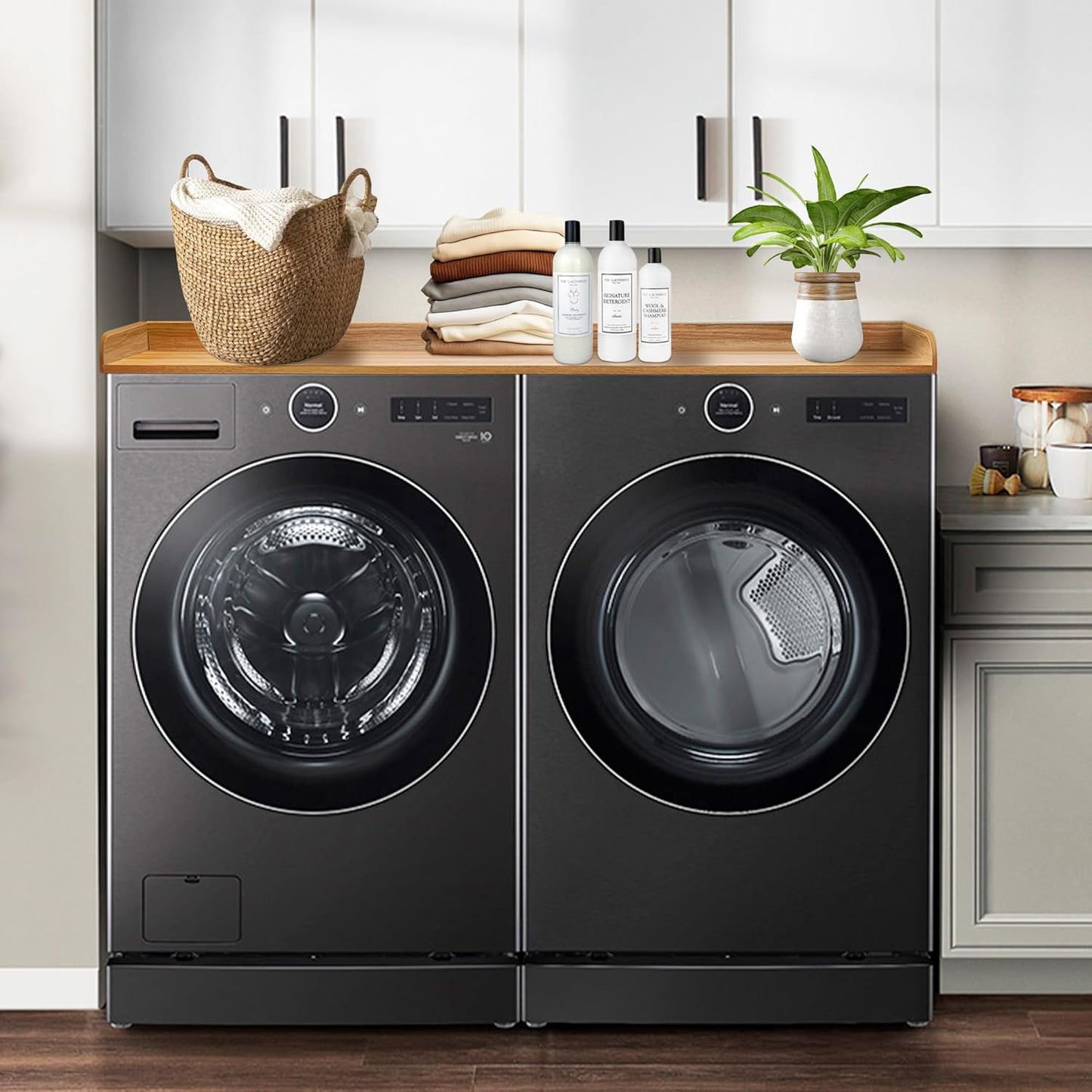 Royxen Washer Dryer Countertop with Solid Wood Core,54“W x 27.5D Laundry Countertop with Edge Rails,Washer and Dryer Topper for Laundry Room Organization (Oak)