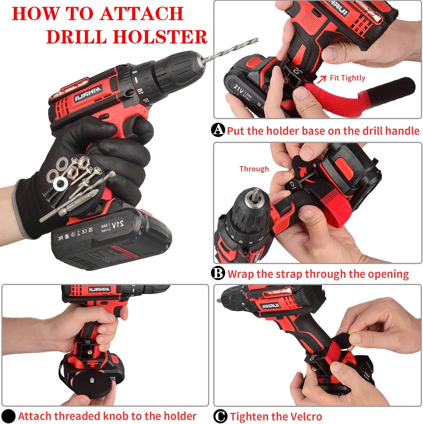 MUTUACTOR Tool Holster Drill Holder,Anti-Slip Magnetic Holders for Power Drills,2Pack Strong Handy Magnet Drill Bit Holder for Cordless Driller Impact Wrench Screws Bits Nails and Magnetic Hardware