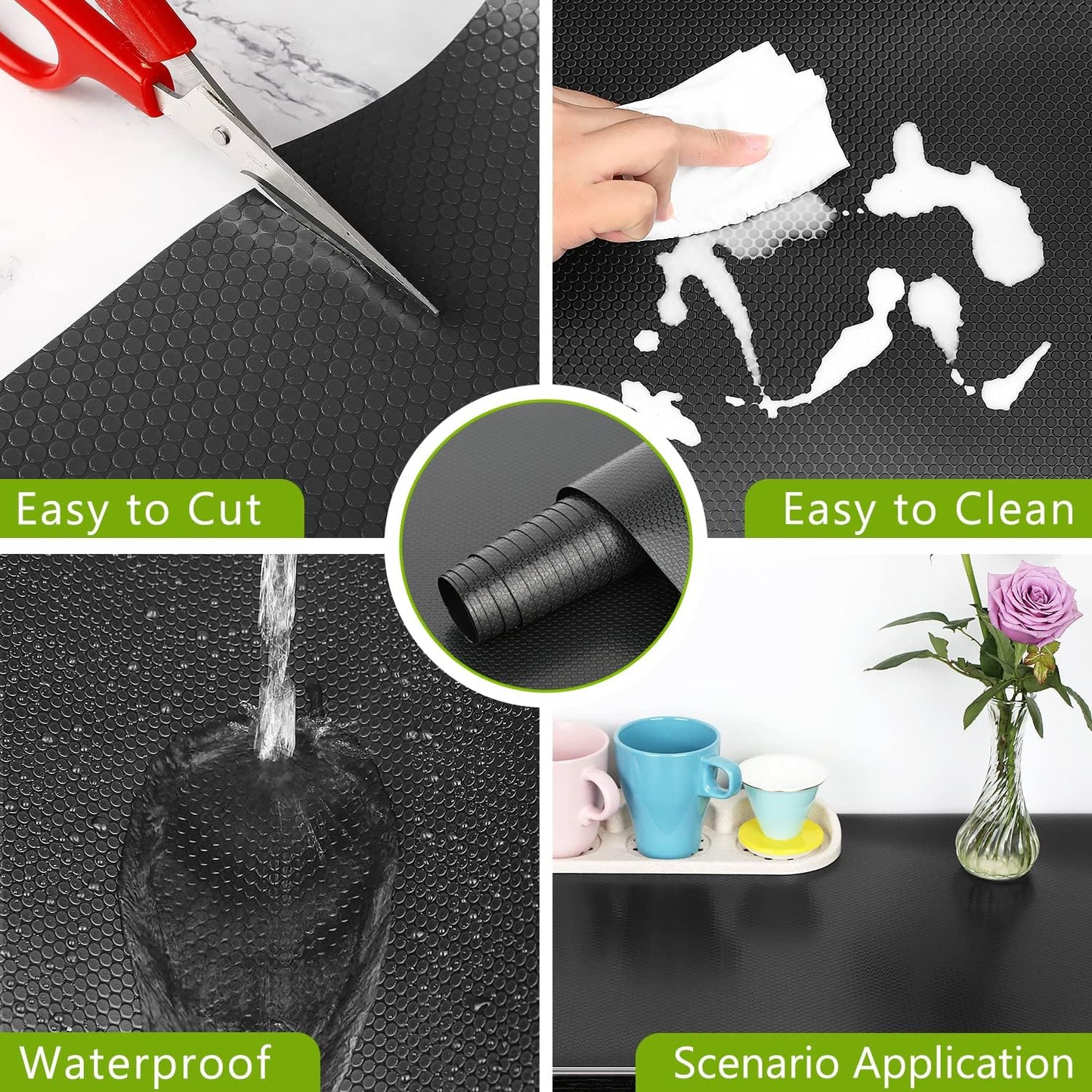 HooTown Shelf Liner Kitchen Cabinet Drawer Mats 17.5 Inch Wide x 32.8 Feet Long, Non Skid EVA Plastic Washable Oil Proof Pad for RV Drawer, Dish Plate Slippery Protection, Black