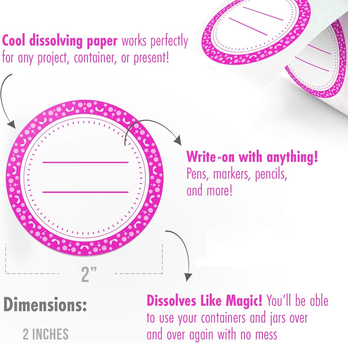 Canning Labels Dissolvable Stickers for Mason Jars and More (2" Round 200/roll) Canning Supplies Washes Off in Seconds Like Magic - Jar Labels Homemade Jam, Jelly, and More (Fuschia)