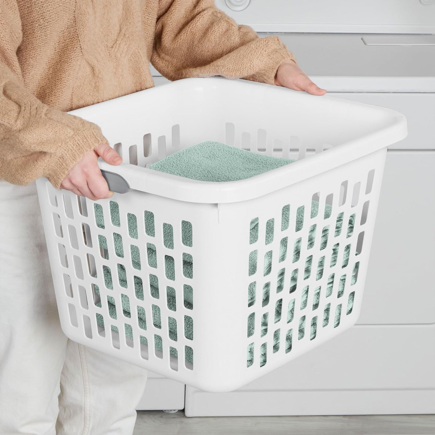 Sterilite 6-Pack 1.5 Bushel Capacity Square Laundry Basket, White – Plastic Clothes Hamper Storage with Ventilated Rectangular Holes & Large Comfort Grip Handles for Easy Carry