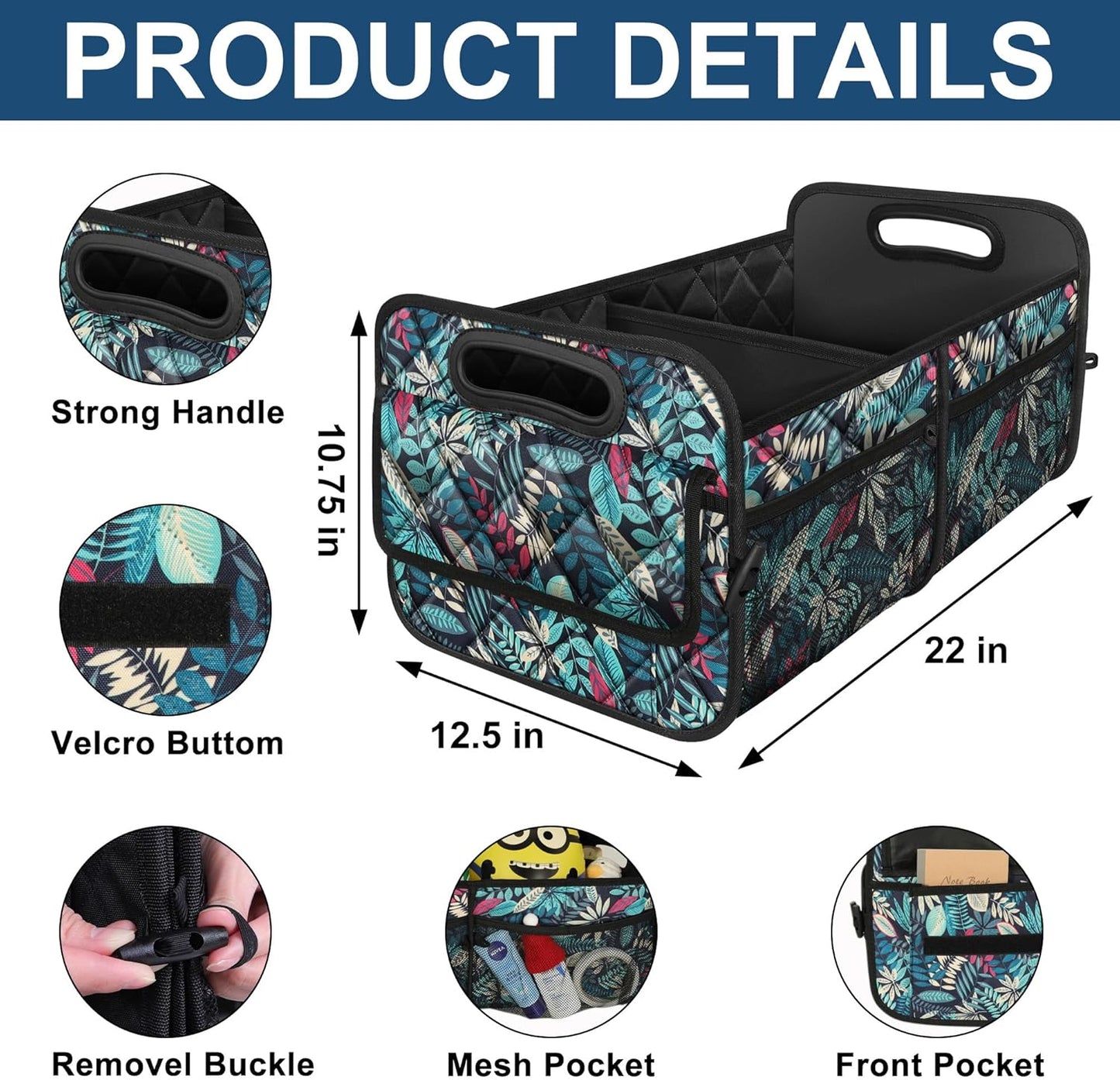 Deosk Car Trunk Organizer for SUV, Car Organizers and Storage with 6 Pocket, Car Accessories for Women/Men 50L Waterproof Polyester Trunk Organizer(Medium, Leaves)