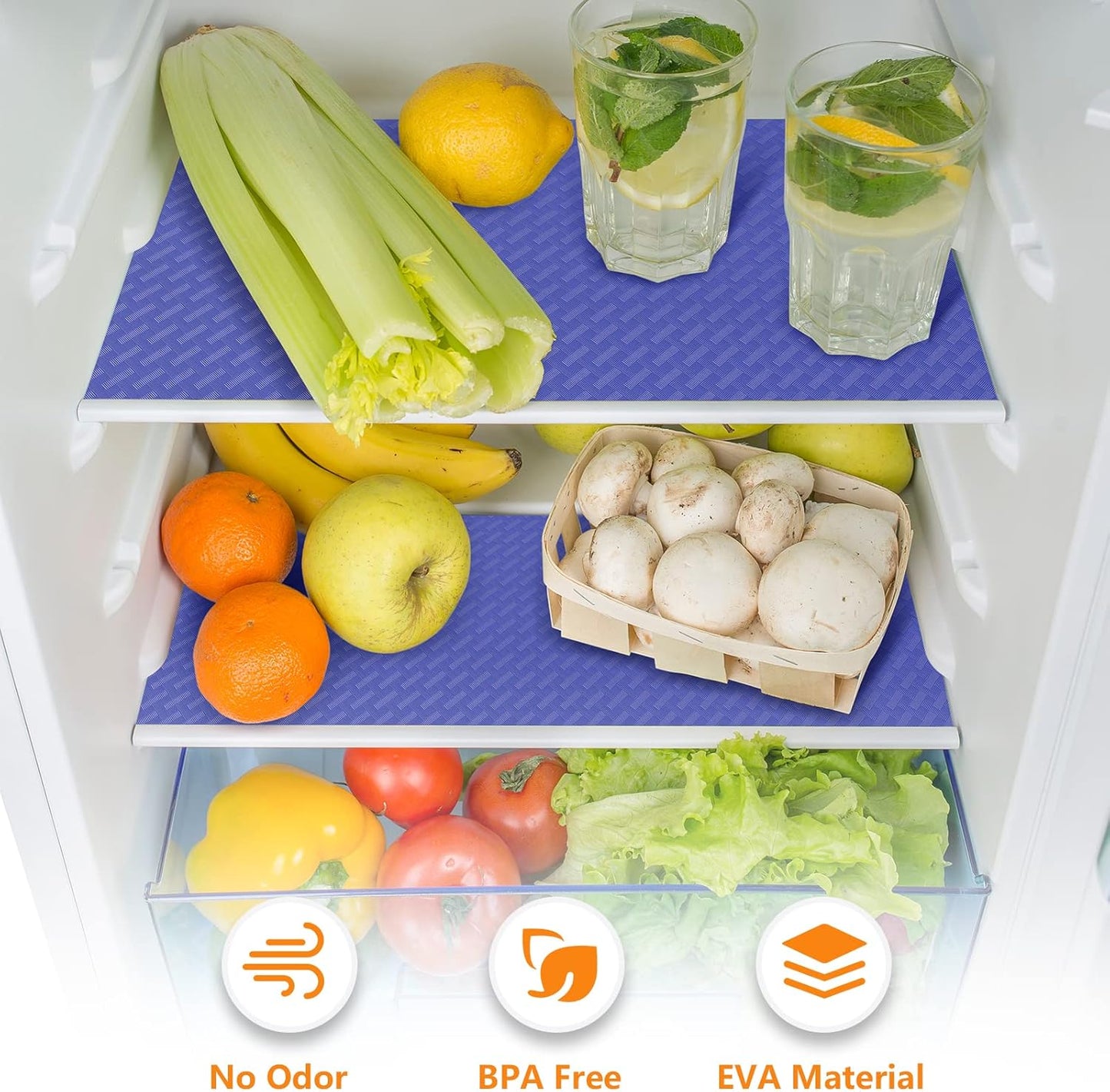Shelf Liners for Kitchen Cabinets Refrigerator Liners Waterproof Kitchen Cupboard Liner Non Adhesive Drawer Mats EVA Material Fridge Liner for Shelves - Blue 17.5 x 393.7 Inches